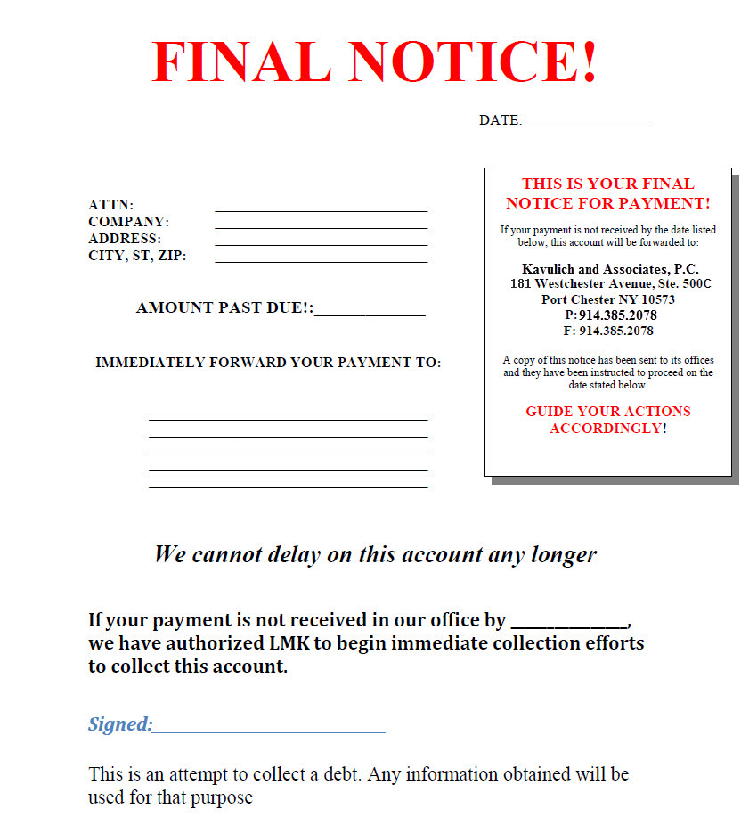 Example Of A Collection Letter To Collect A Debt from kavulichandassociates.com